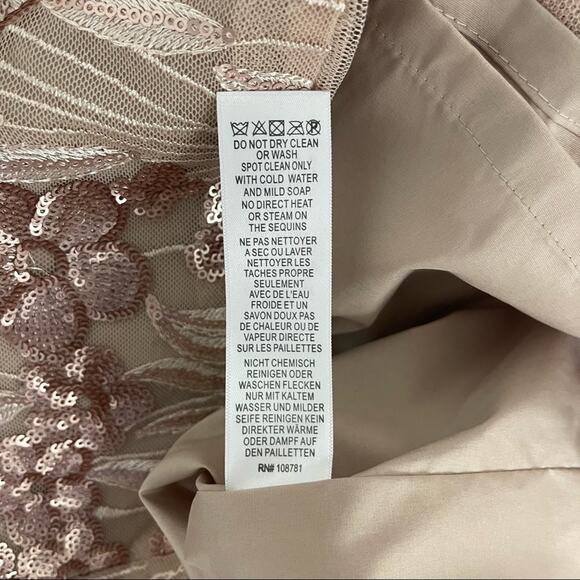 AIDAN AIDAN MATTOX Floral-Embroidered Sequin Dress Cocktail Champagne Size 4 - Picture 14 of 14